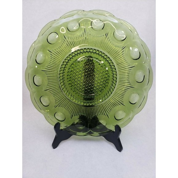Green Indiana Glass Thumbprint Depression Glass Platter and Small Plate - Picture 4 of 8